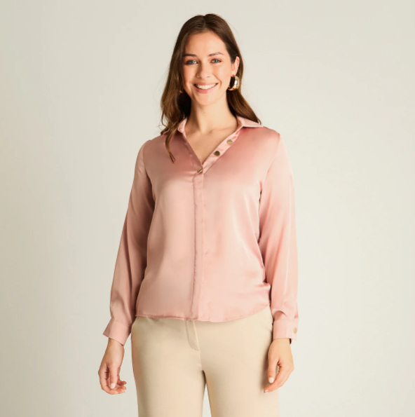 BLUSA MUJER ROSA CLARO CUELLO CAMISERO V